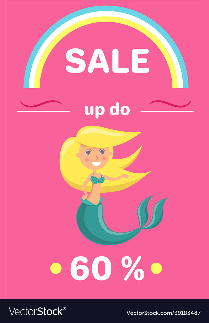 Summer sale with mermaid at sea advertising