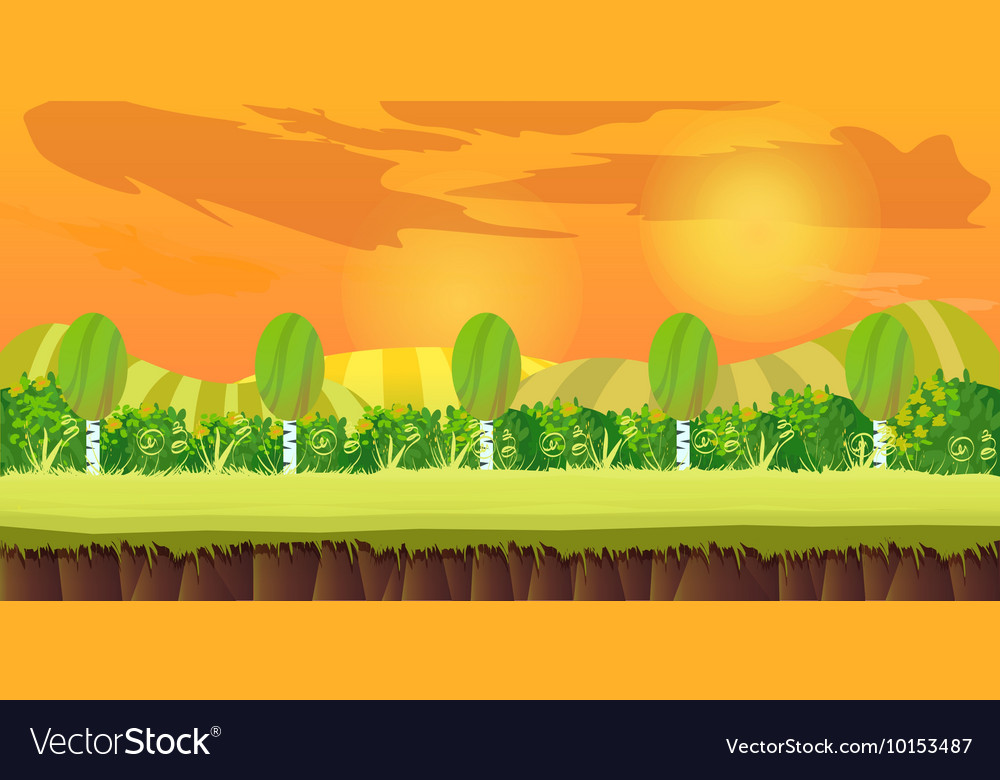 Sunset hills game background Royalty Free Vector Image