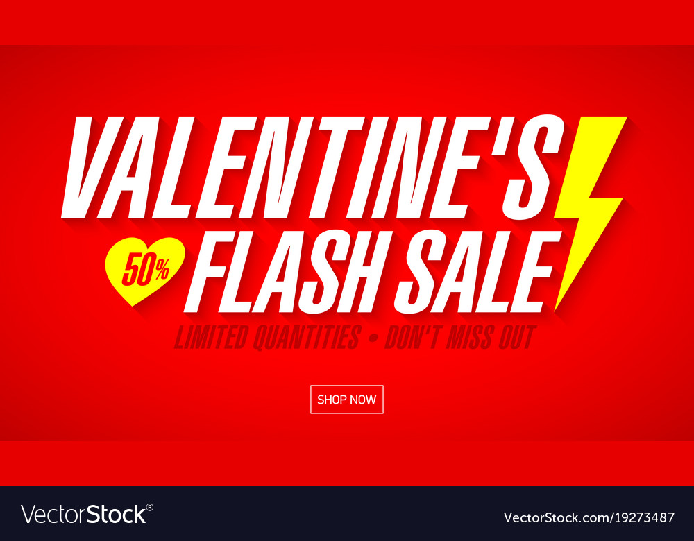 Valentines Day Flash Bright Banner Template Vector Image