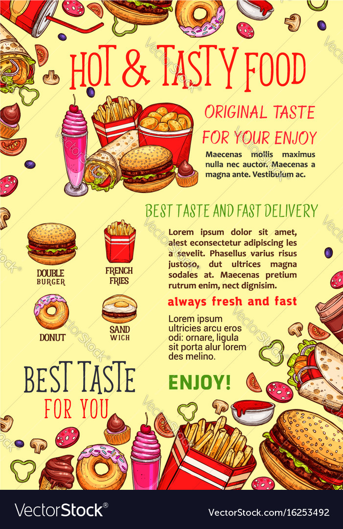 Fastfood poster for fast food restaurant Vector Image