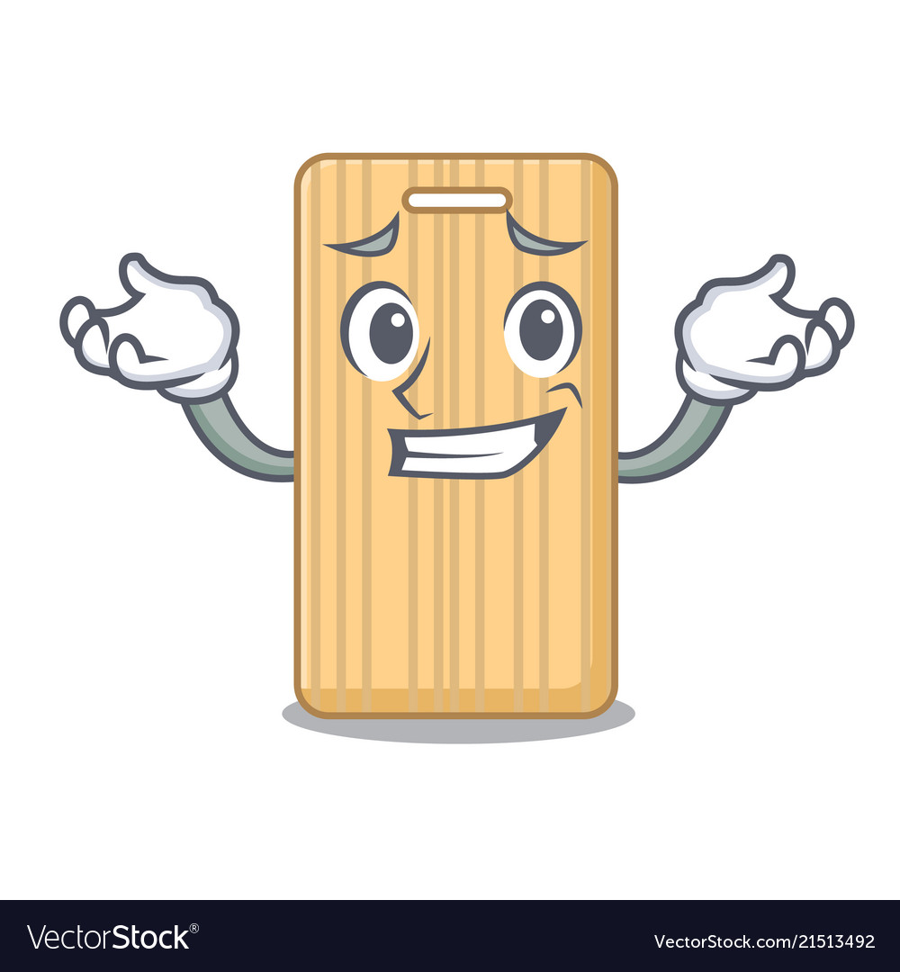 Grinning wooden cutting board character cartoon