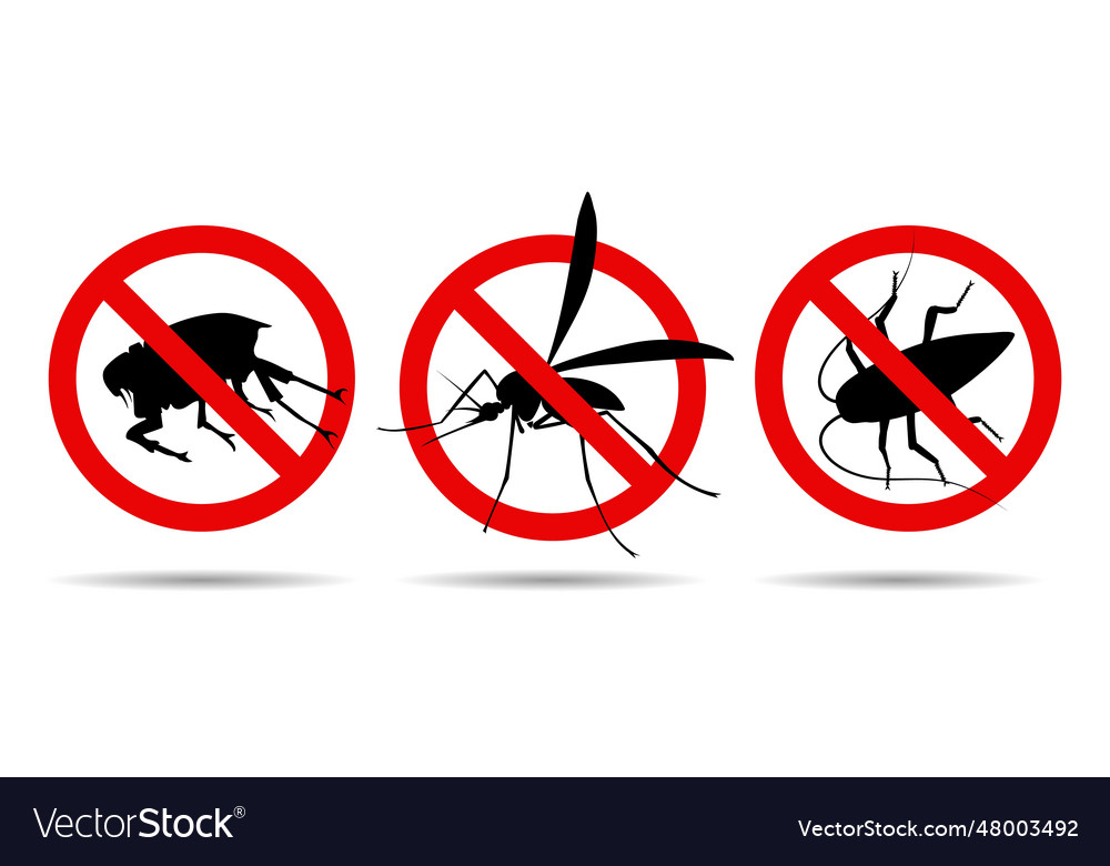 Mosquito cockroach flea warning signs Royalty Free Vector