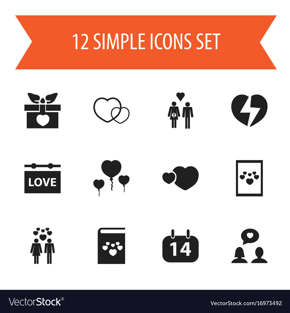 Set of 12 editable love icons includes symbols