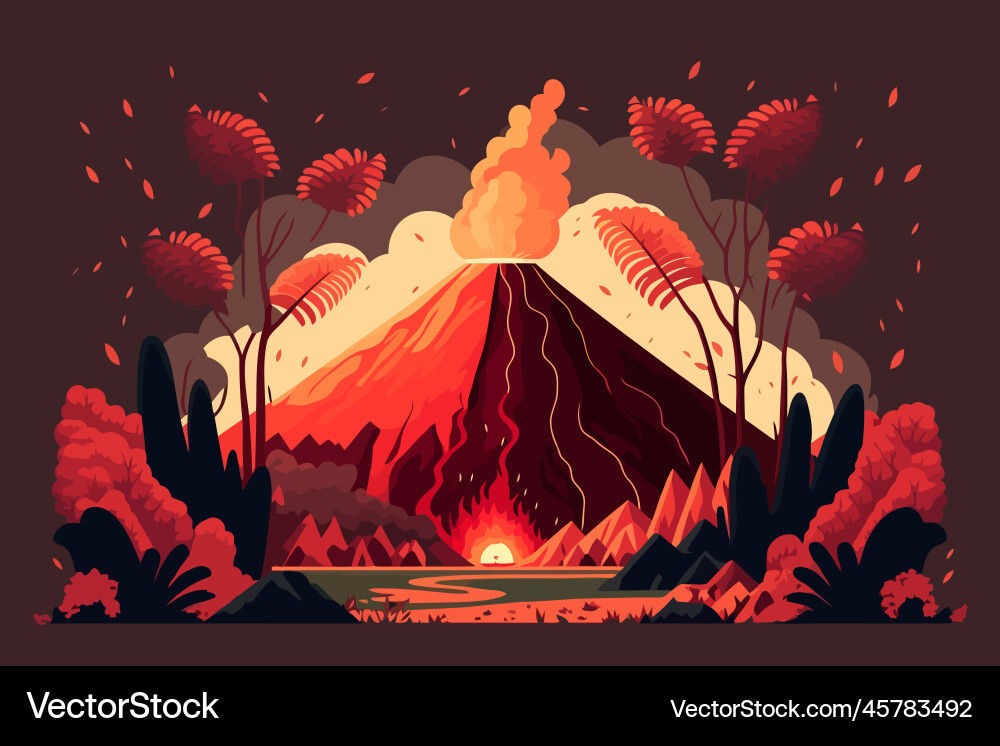Volcanic Eruption Flat Landscape With Volcano Vector Image