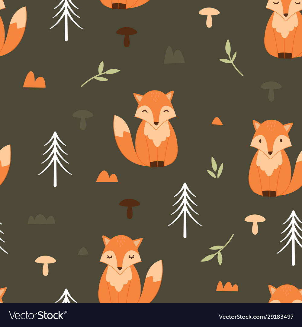 Adorable little fox seamless pattern vector image Adorable little fox seamless pattern