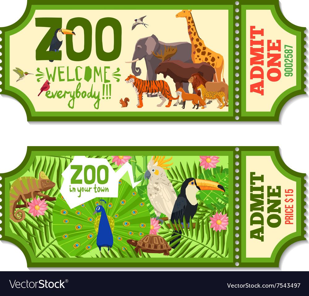 Colorful Zoo Tickets With Tropical Background Vector 7543497 