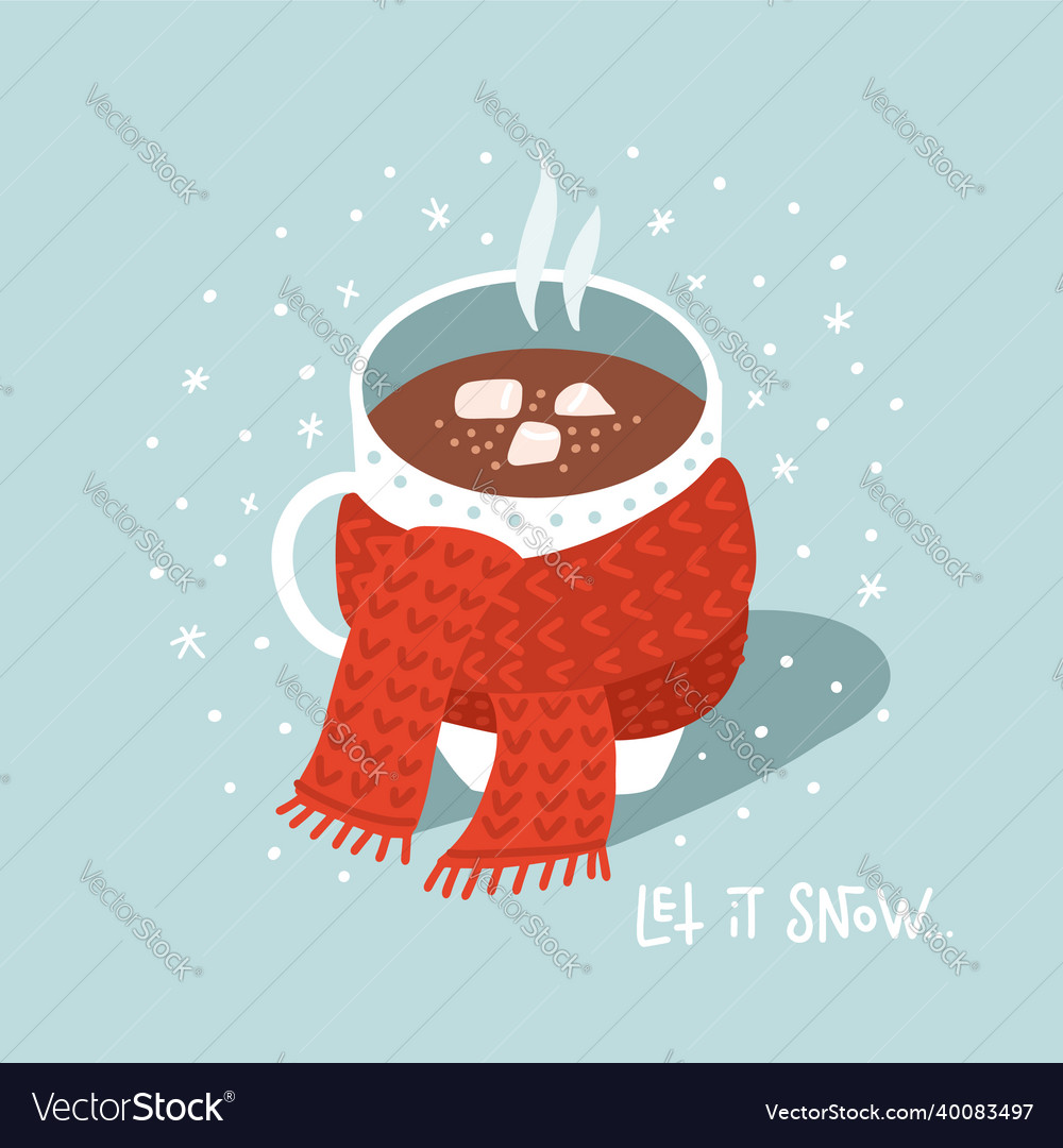 Hot drink in a winter mug wrapped in warm red vector image Hot drink in a winter mug wrapped in warm red