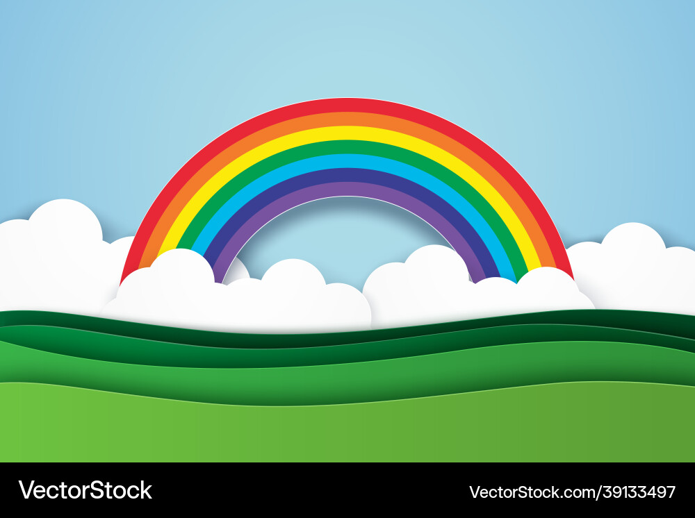 Nature landscape with rainbow background paper Vector Image