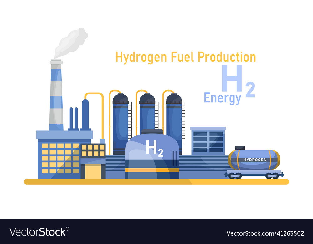Green hydrogen production h2 fuel plant editable Vector Image