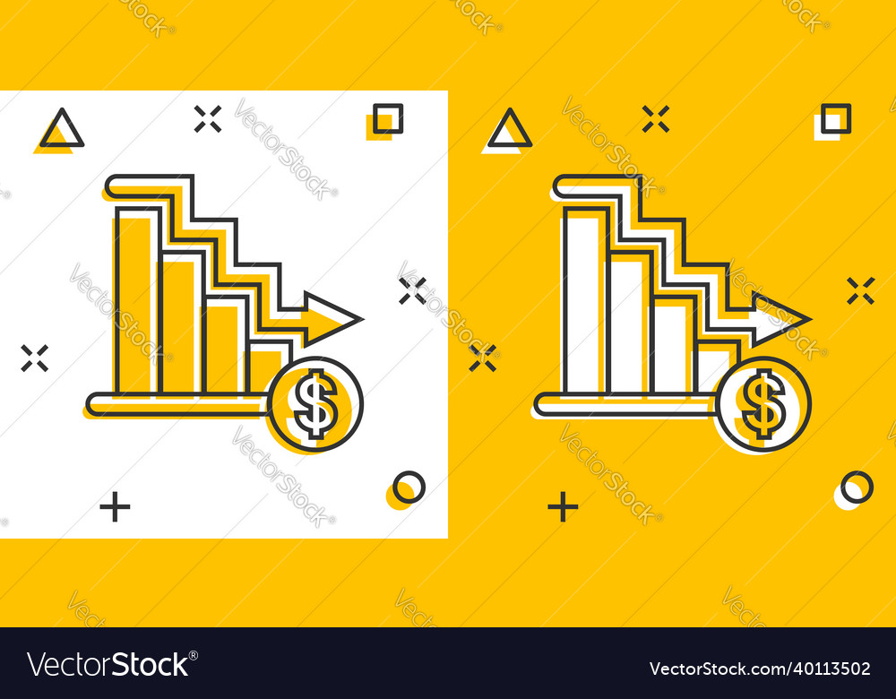 Market trend icon in comic style decline arrow