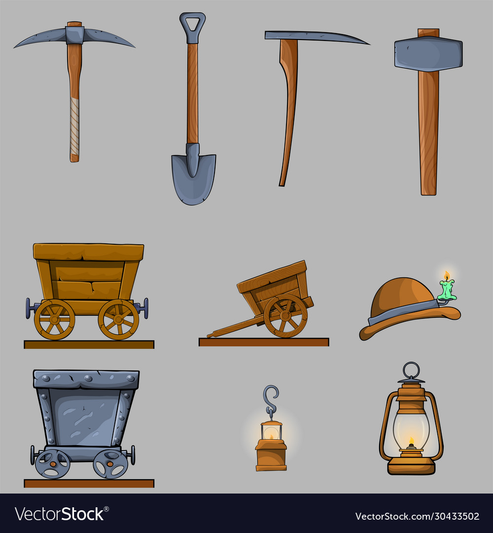 Mining items game cartoon icons set royalty free vector