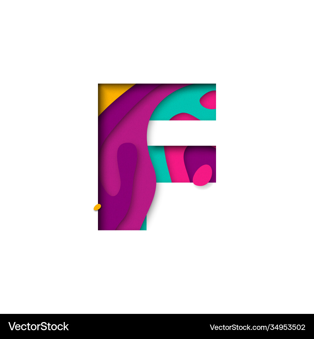 Paper cut letter f realistic 3d multi layers Vector Image