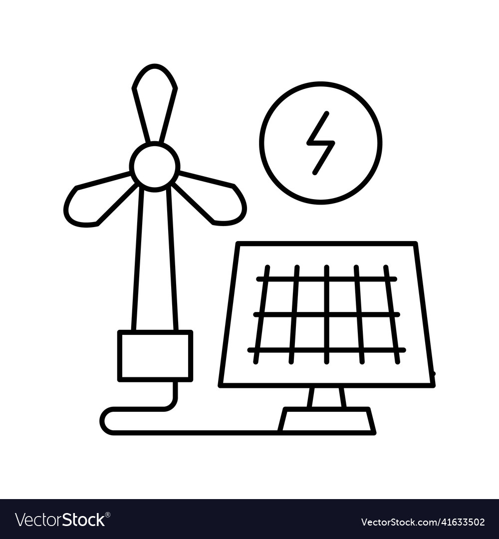 Solar panel energy saving line icon Royalty Free Vector