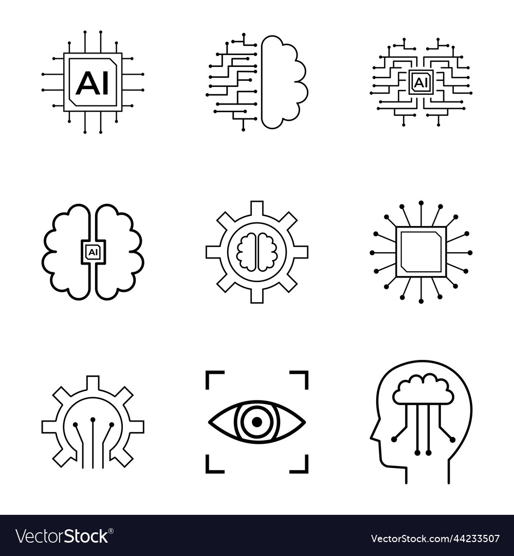 Ai icon set line art style machine learning Vector Image