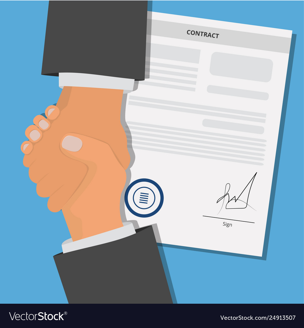 Contract agreement paper blank with seal and hands