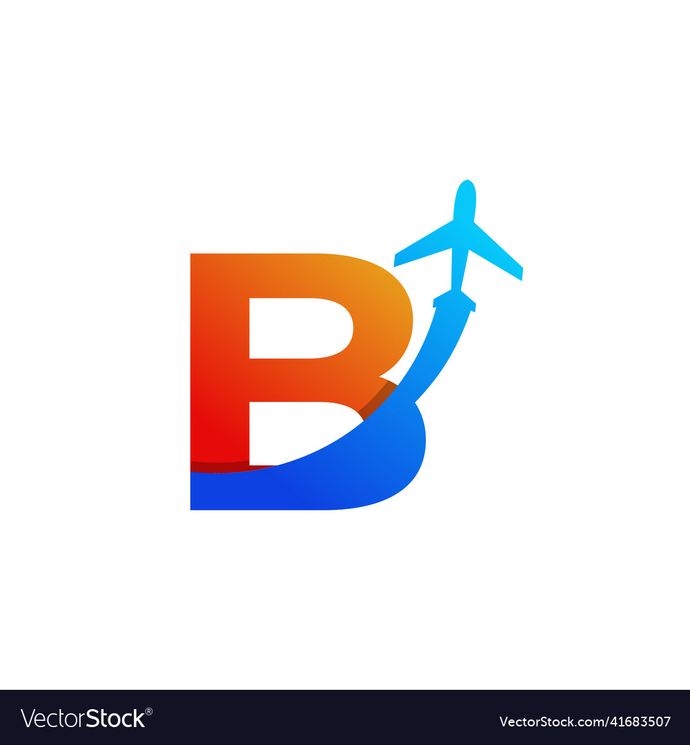 Initial Letter B Travel With Airplane Flight Logo Vector Image