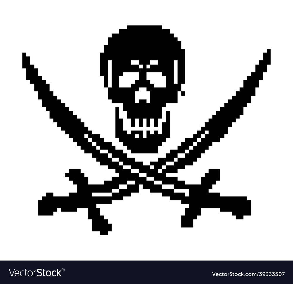 Pirate - pixel art jolly roger skull sea robber