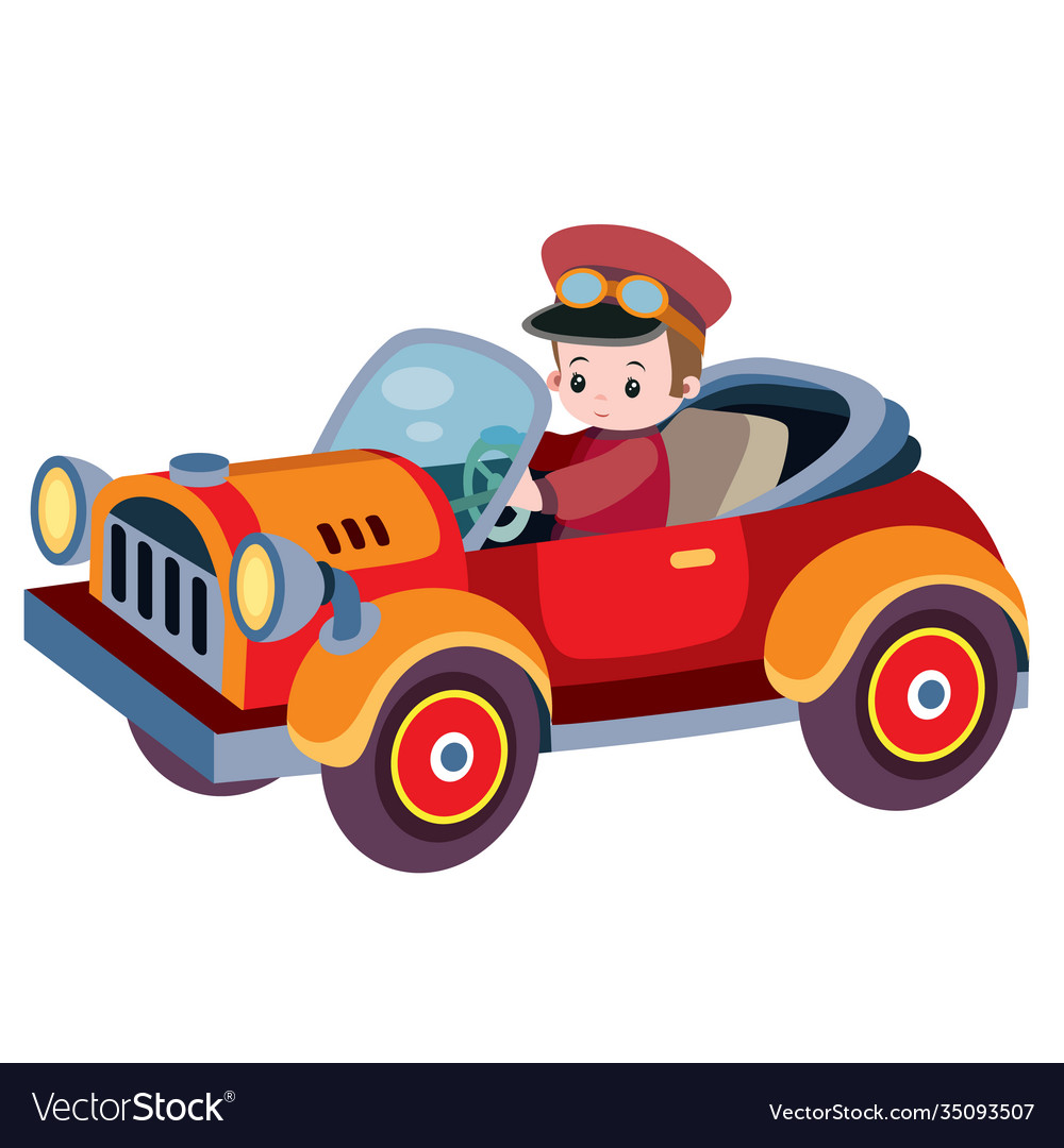 Retro car with no roof driver cartoon Royalty Free Vector