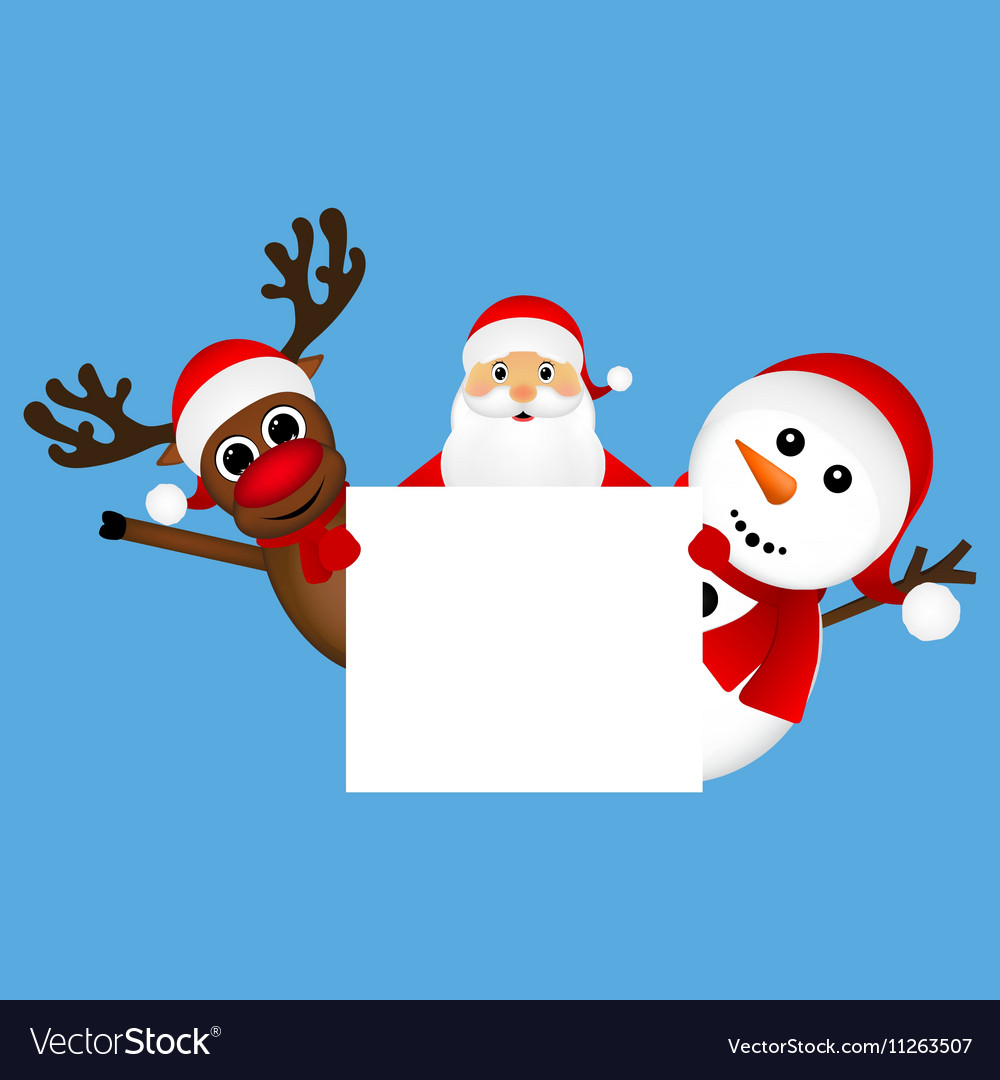 Santa claus with snowman and reindeer Royalty Free Vector