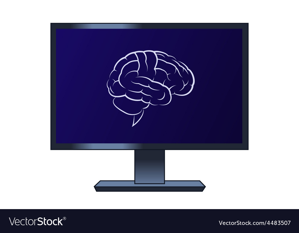 Symbol of the brain on the computer lcd monitor Vector Image
