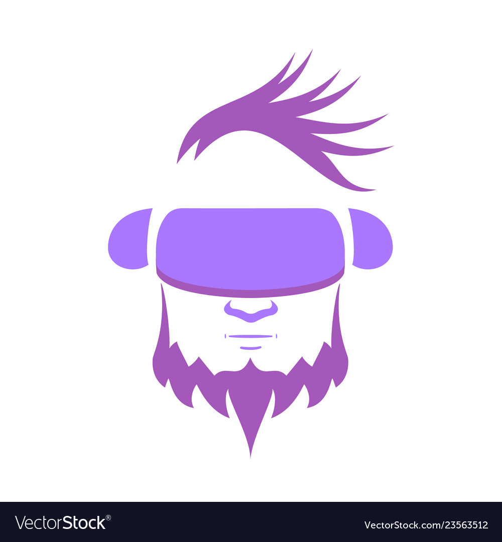 A man with purple hair wearing vr glasses