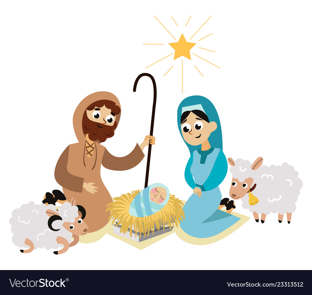 Baby jesus born in bethlehem scene holy family Vector Image