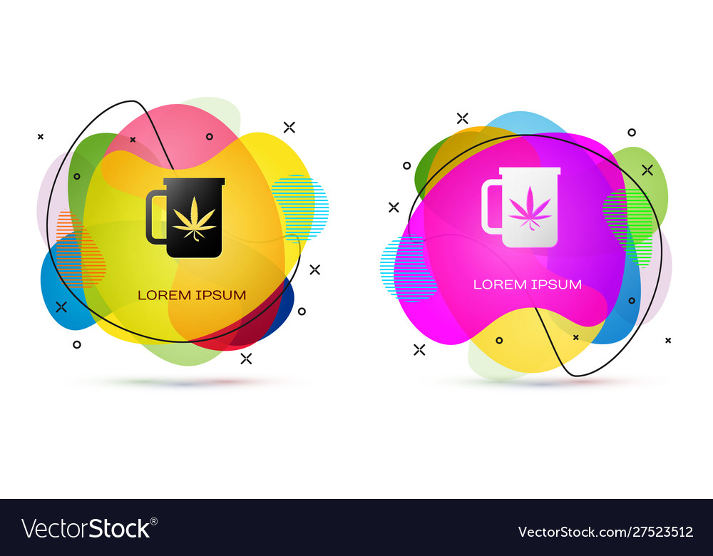 Color cup tea with marijuana or cannabis leaf icon