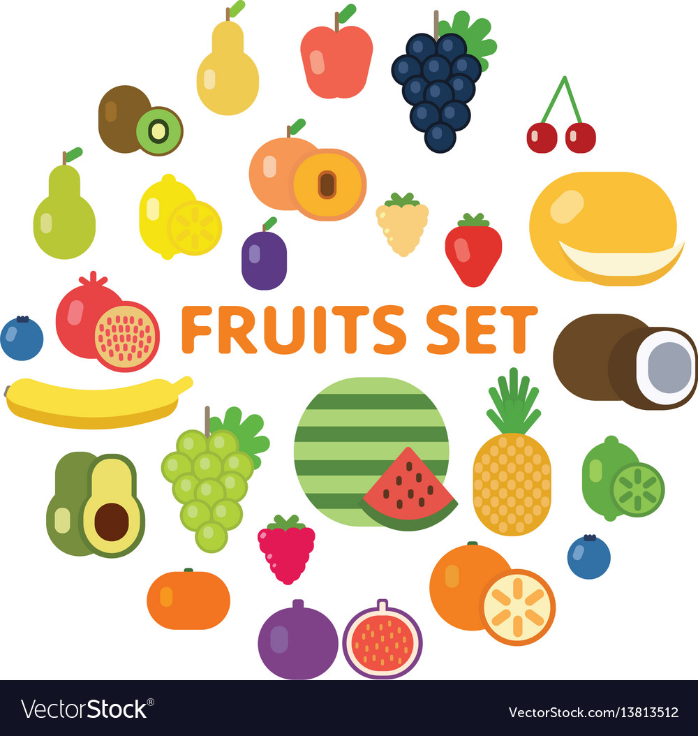 Fruits and berries icon set Royalty Free Vector Image