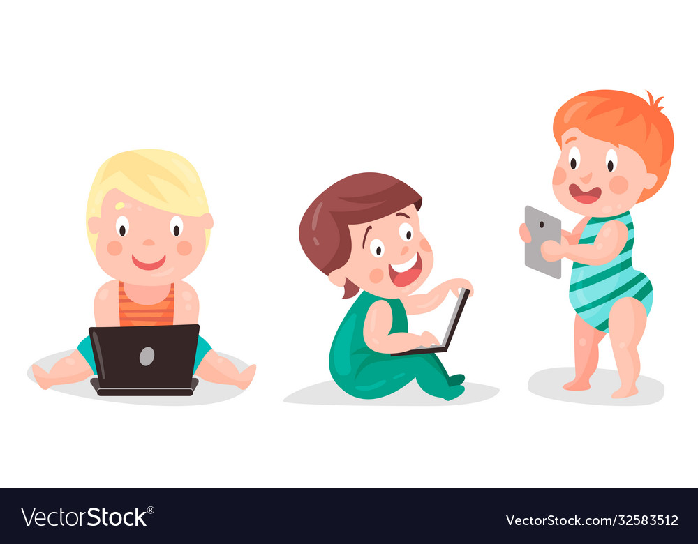 Kid toddler using smartphone and laptop