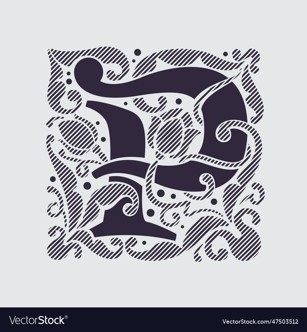 Medieval capital letter p logo in floral ornament Vector Image