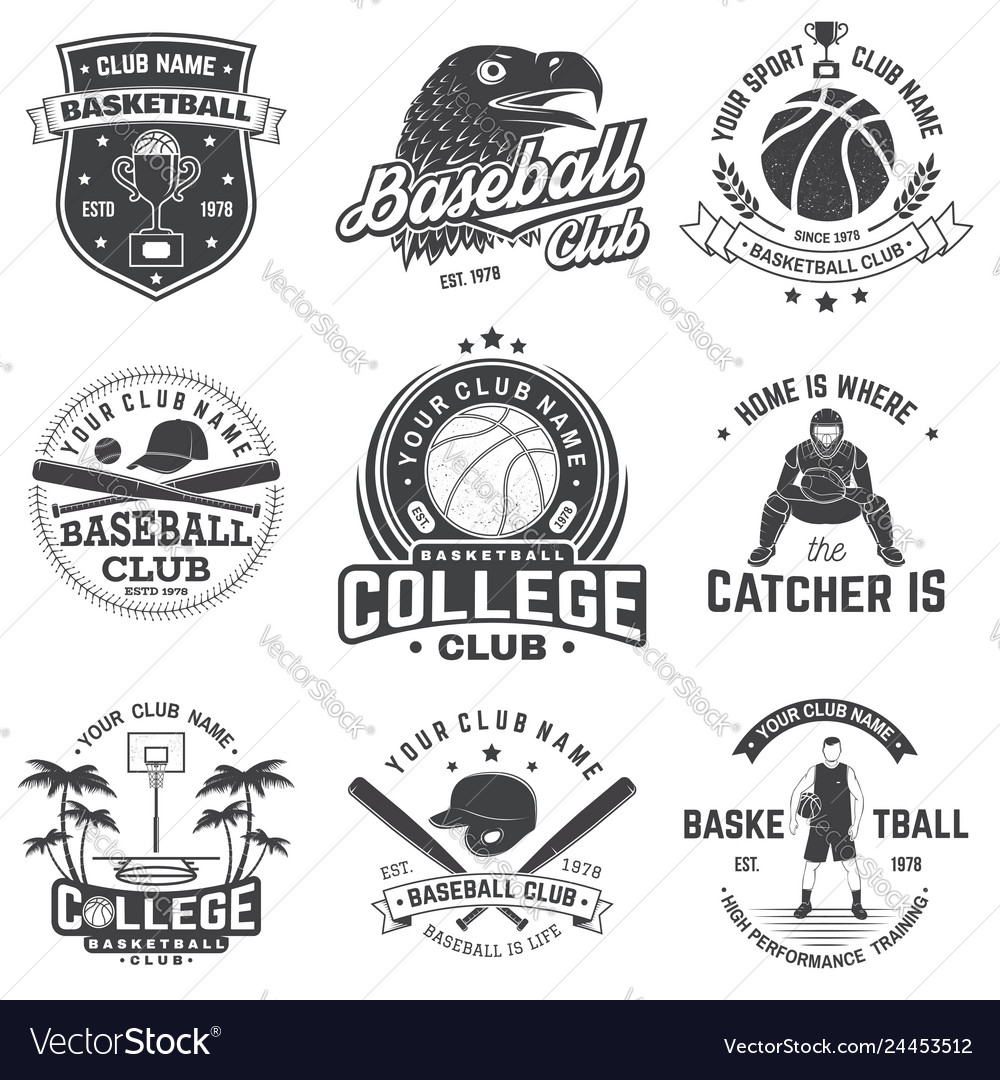 Set of basketball and baseball badge emblem vector image on VectorStock.