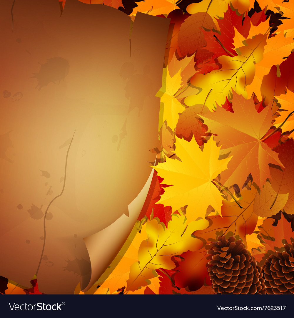 Autumn background with leaves and a paper