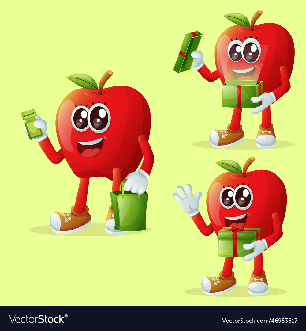 Cute apple characters receiving gifts Royalty Free Vector