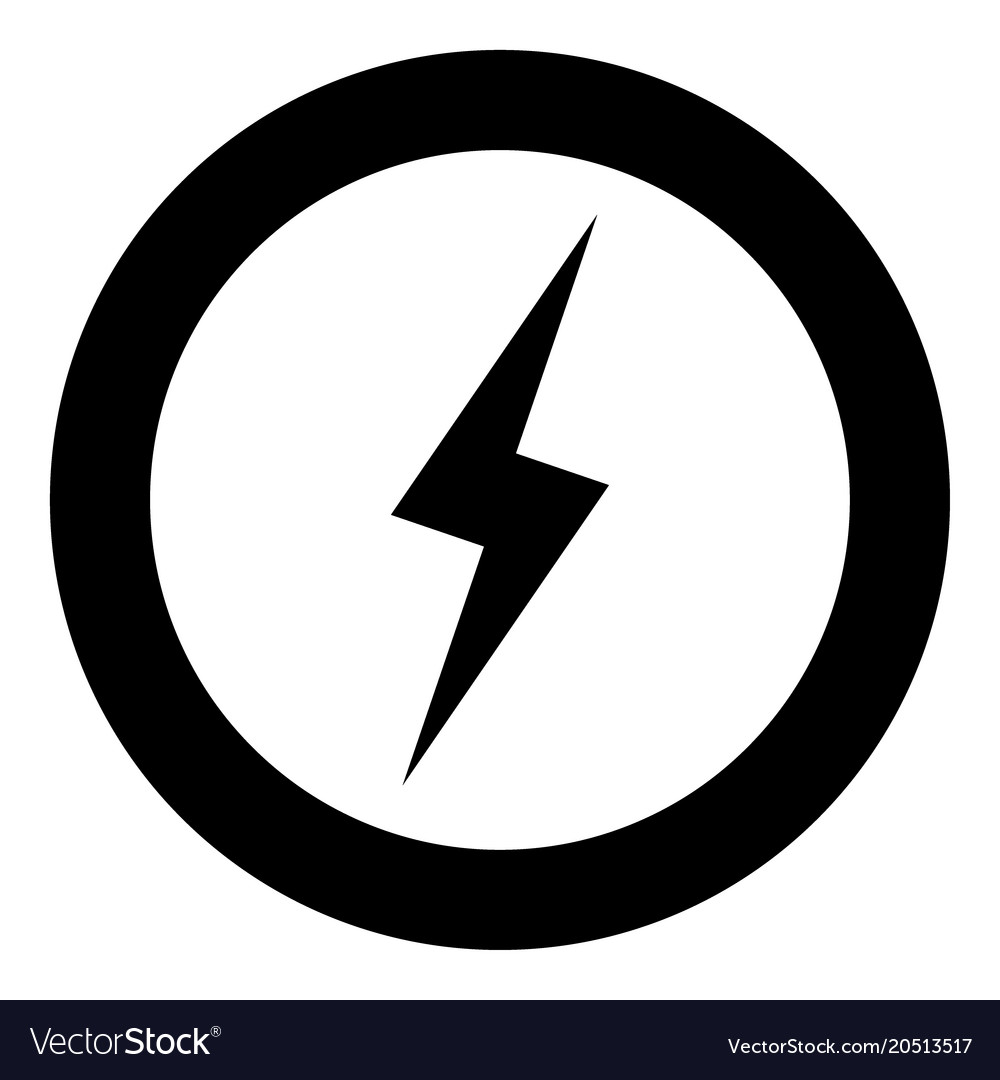 Lightning icon black color in circle or round Vector Image