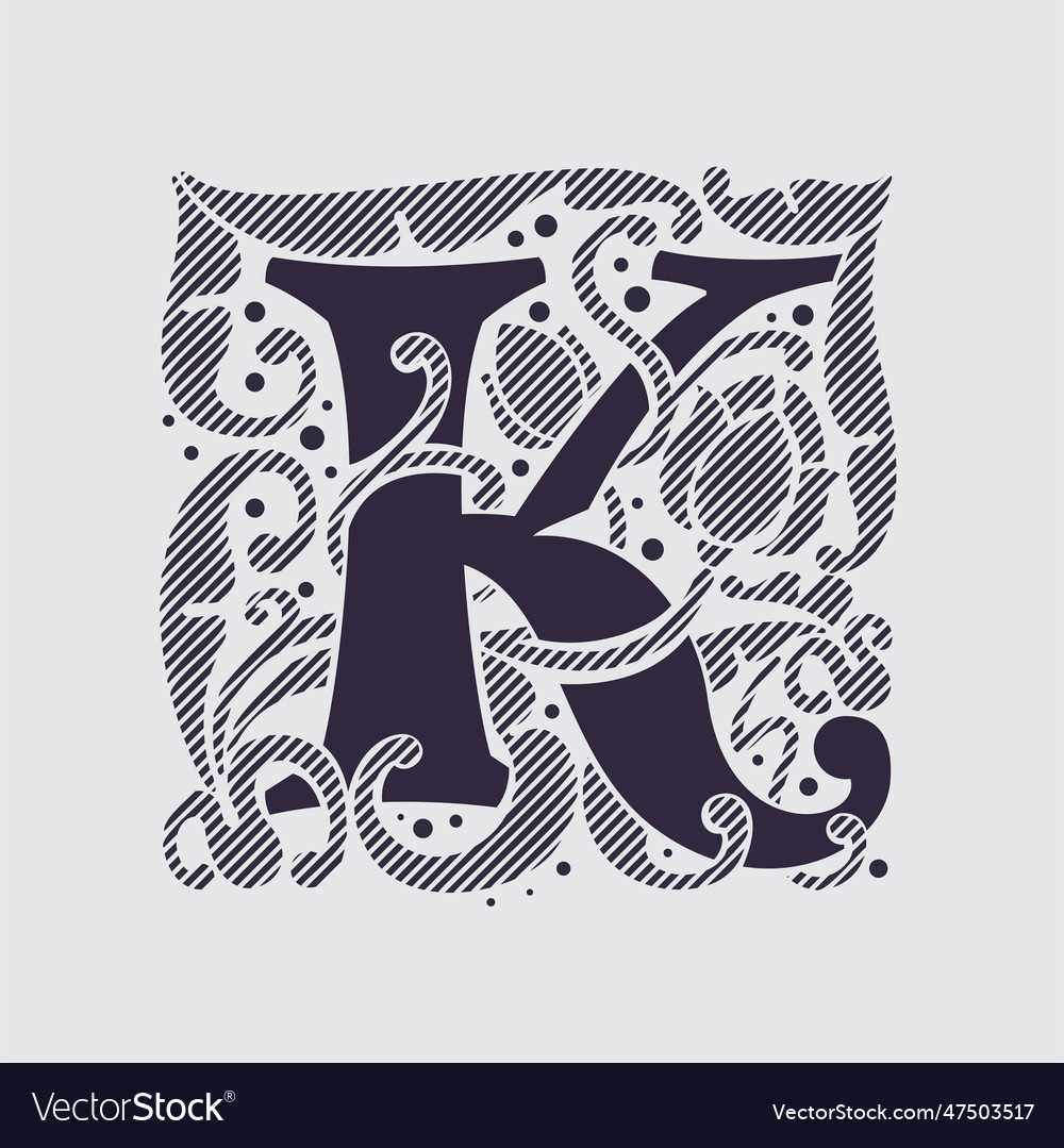 Medieval capital letter k logo in floral ornament