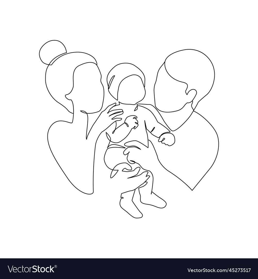 Mother And Father Smiling At Their Baby Doodle Vector Image