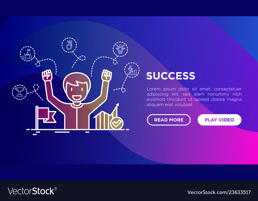 Success concept smiling man with hands raised Vector Image