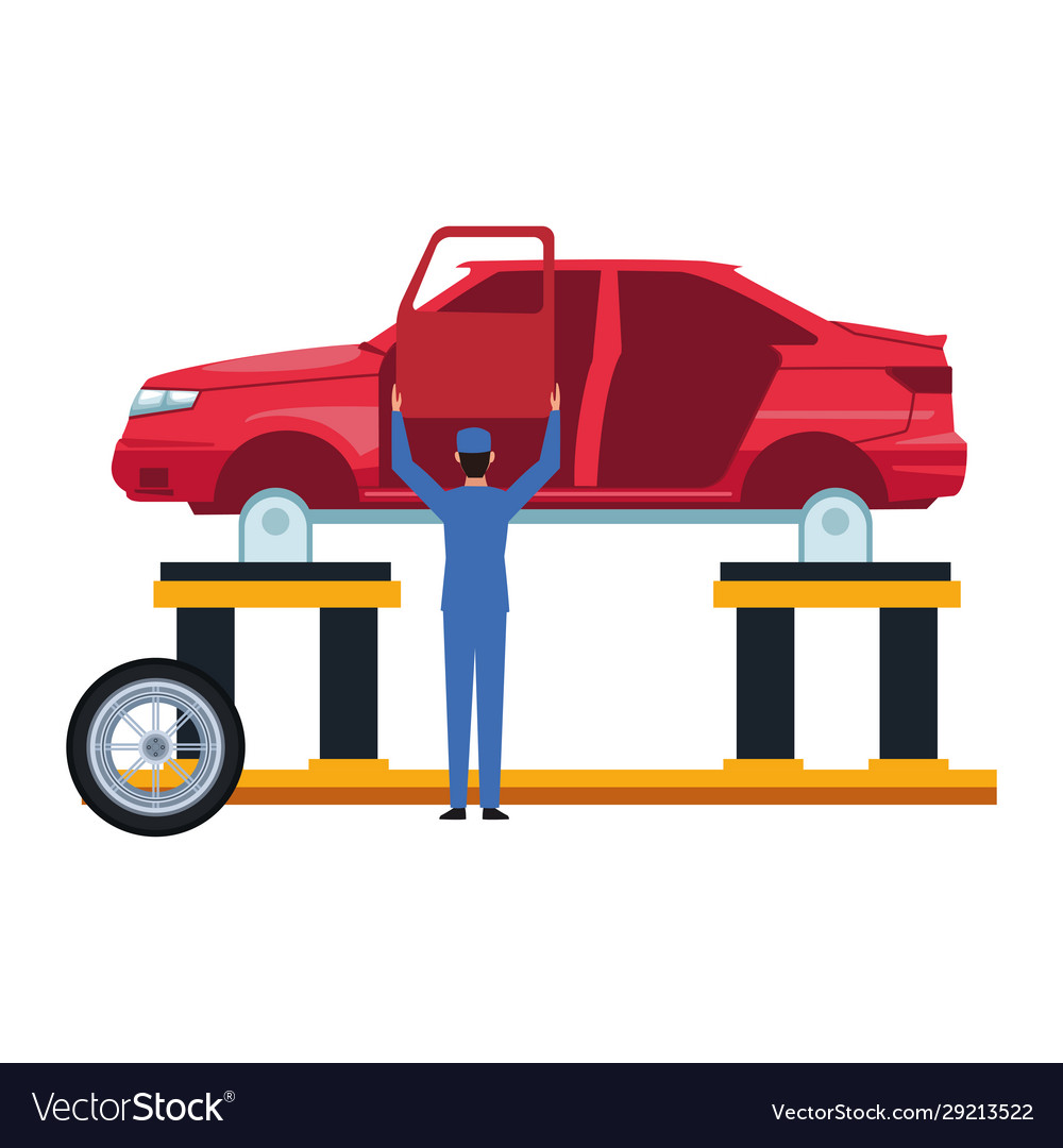 Car repair service design with mechanic working