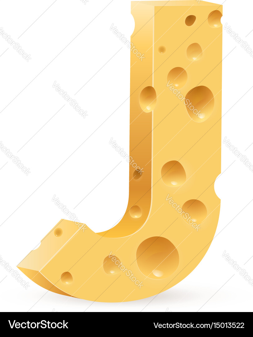 Cheese font j letter on white Royalty Free Vector Image