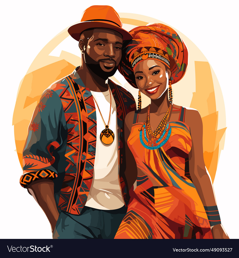 African couple hand-drawn comic Royalty Free Vector Image