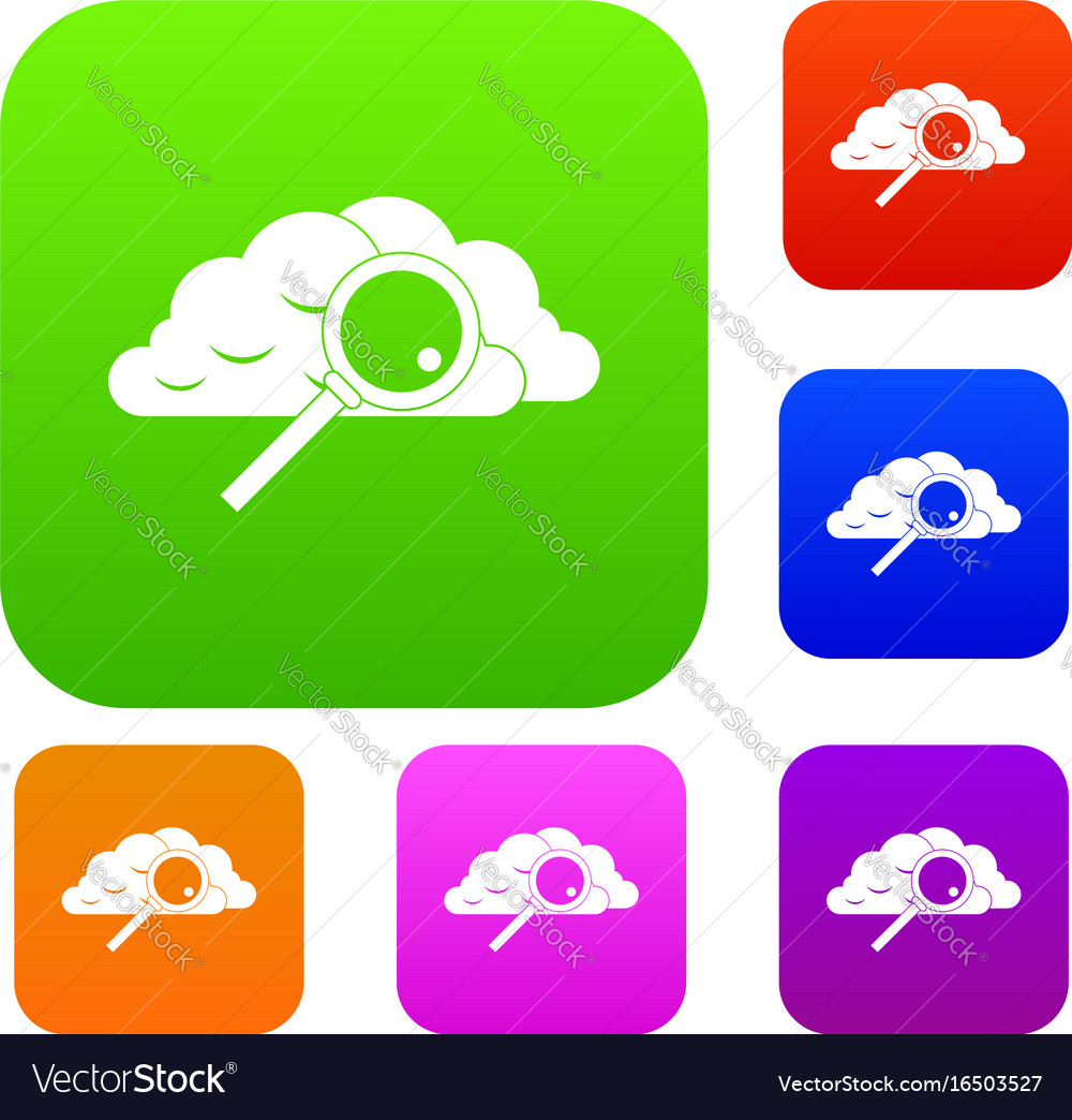 Cloud With Magnifying Glass Set Collection Vector Image