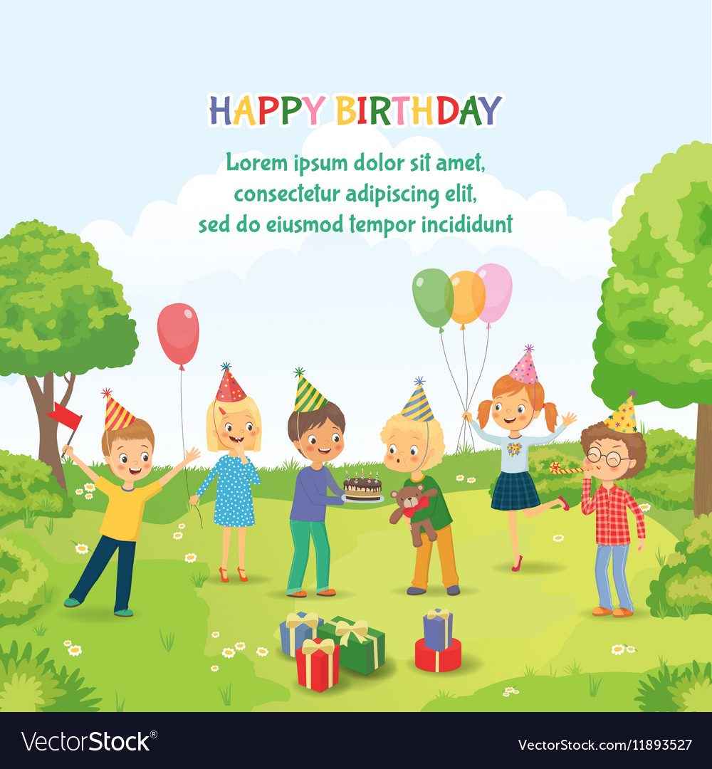 Cute boy celebrating birthday with her friends in Vector Image