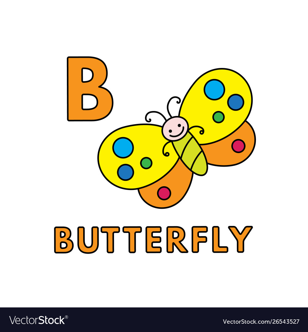 Cute cartoon animals alphabet butterfly Royalty Free Vector