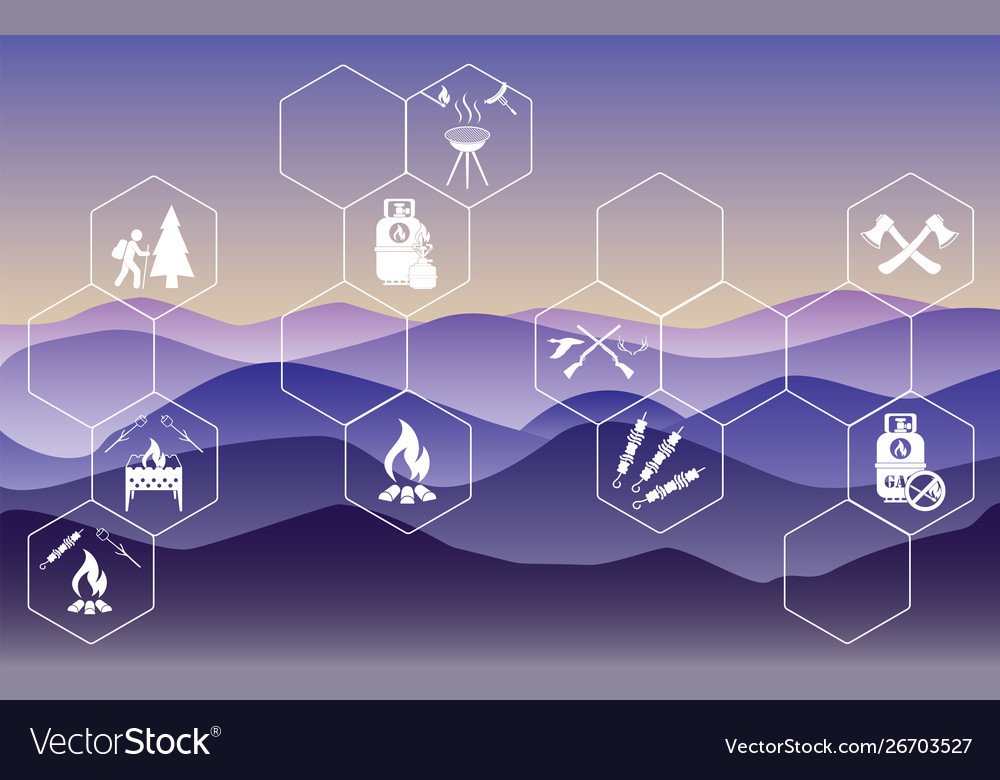 Poster with set travel and camping equipment