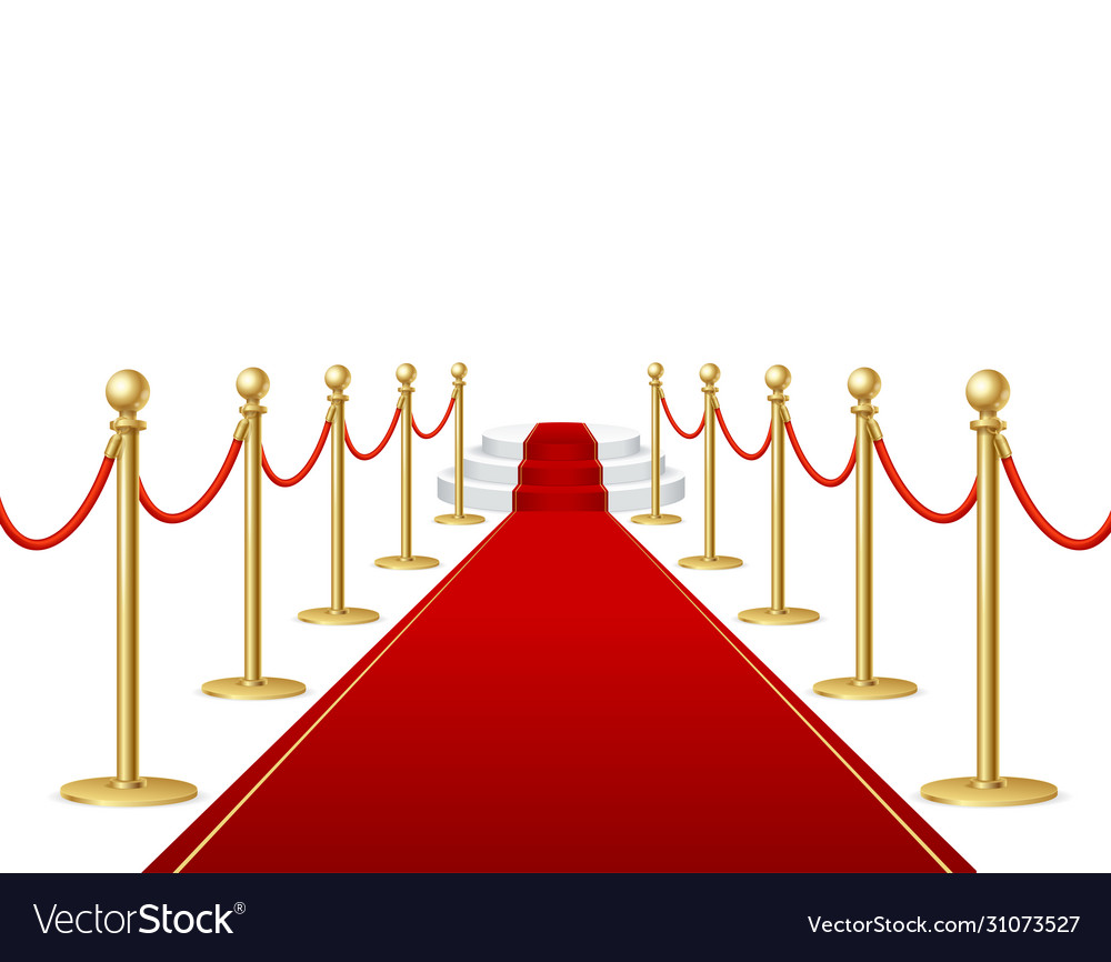 Realistic detailed 3d red carpet barrier rope and Vector Image