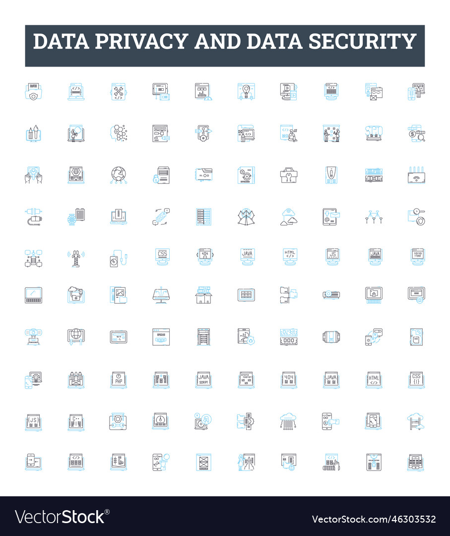 Data Privacy And Data Security Line Icons Vector Image