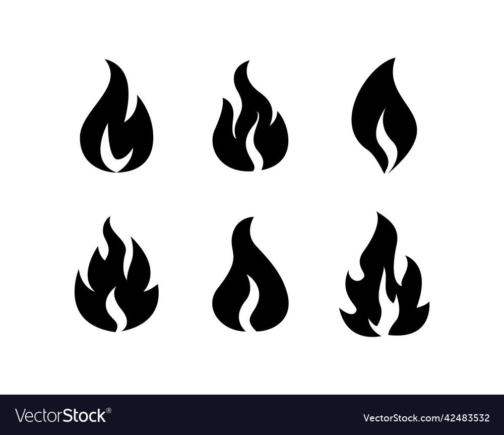 Fire flame icons a set of black silhouettes Vector Image