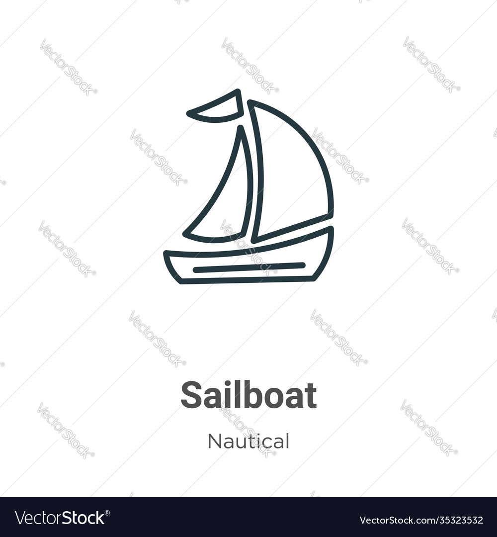 Sailboat outline icon thin line black Royalty Free Vector