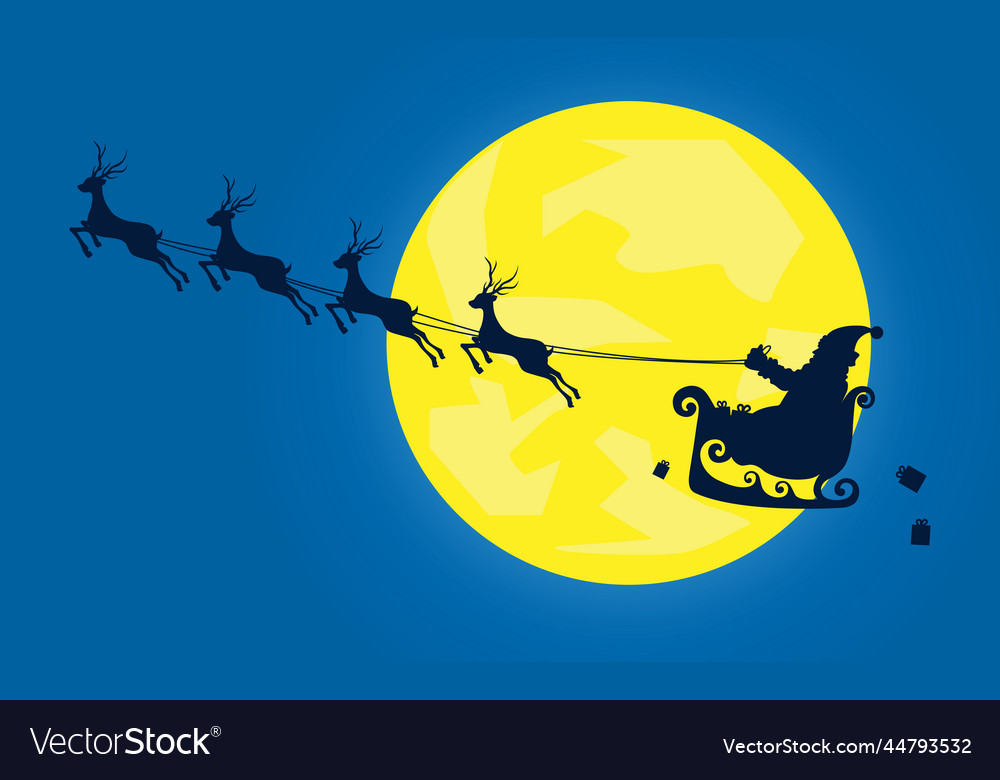 Santa claus flying in a sleigh with reindeer Vector Image