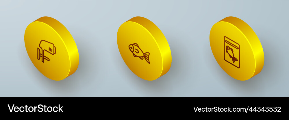 Set isometric line outboard boat motor fish Vector Image